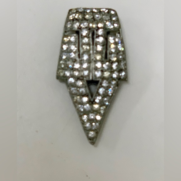 Mid Century Vintage Art Deco Silver Tone Rhinestone Clip On Brooch - Picture 2 of 16